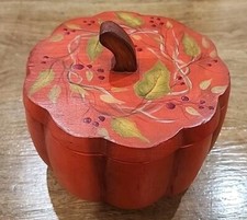Hand Painted Wooden Pumpkin Bowl With Lid