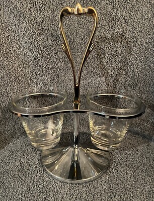 Kromex Art Deco Condiment Set With Two Glass Cups, Vintage, 1950s, United States