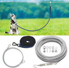 100Ft Dog Tie Out Cable with 8 Ft Nylon Bungee Runner, Protects Trees for Outdoo