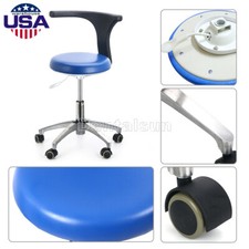 Dental Adjustable Height Assistant Stool PU Leather Blue Mobile Chair 18"-24"