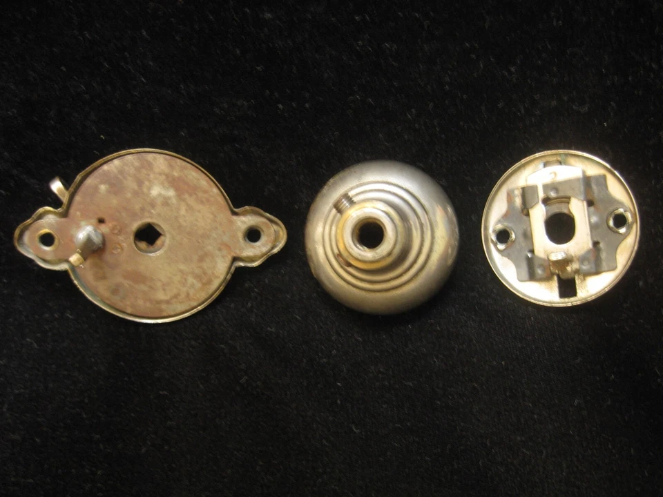 Cerraduras de puerta de baño antiguas vintage dos placas traseras de bloqueo perilla de níquel Art Deco Foto 2 de 4