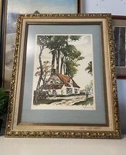 Roger Hebbelinck Belgian Impressionism Colorful Aquatint Etching Autumn Landscap