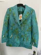 Iris Apfel X H&m Jacquard-weave Appliquéd Blazer Turquoise Jacket Size Uk 8 Bnwt