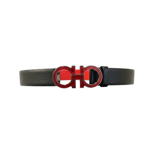 Authentic Salvatore Ferragamo Gancini reversible Black/Red Leather Belt Size 46