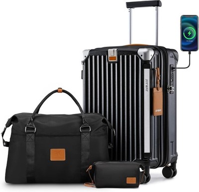 20in Carry On Luggage USB Port 25% Expandable Capacity W/ Cup Holder Handbag