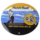 Vintage Penn Reel Salt Water Porcelain Sign - Fishing Tackle Fisherman Sign