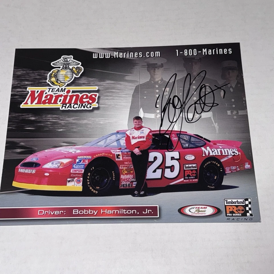 (3) Fotos NASCAR de colección firmadas por Bobby Hamilton Jr Marines de Estados Unidos Dr Pepper 2001-03 Foto 3 de 4