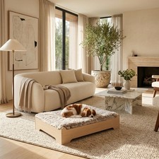 Elevated Wood Dog Bed Frame with Foam Mattress, WoodPattern, S