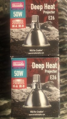 2X Arcadia Deep Heat Emitter Projector 50W Watt for Reptile Enclosures