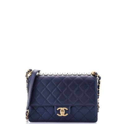 CHANEL ネイビー キルティング バッグ Chanel Chic Pearls Flap Bag Quilted Lambskin Small | eBay
