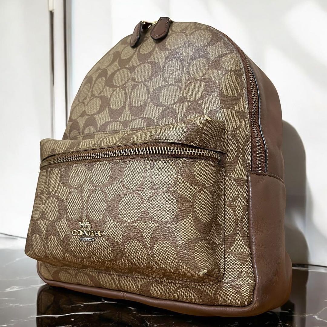 Classic Coach Backpack in Signature Brown PVC Leather for Travel and Everyday Use