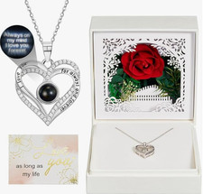 Romantic Preserved Real Red Rose Gift Box w/ Infinity Heart Necklace