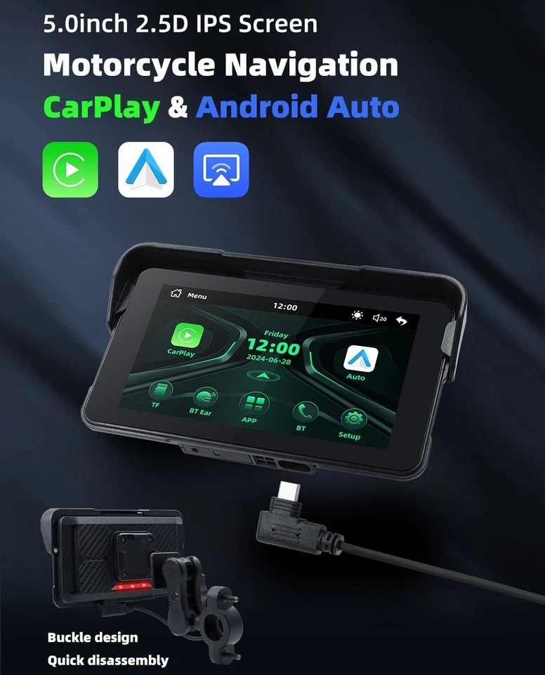 5" Motorcycle GPS Navigation Device Dual Bluetooth Wireless CarPlay/Android Auto - Image 2 of 4