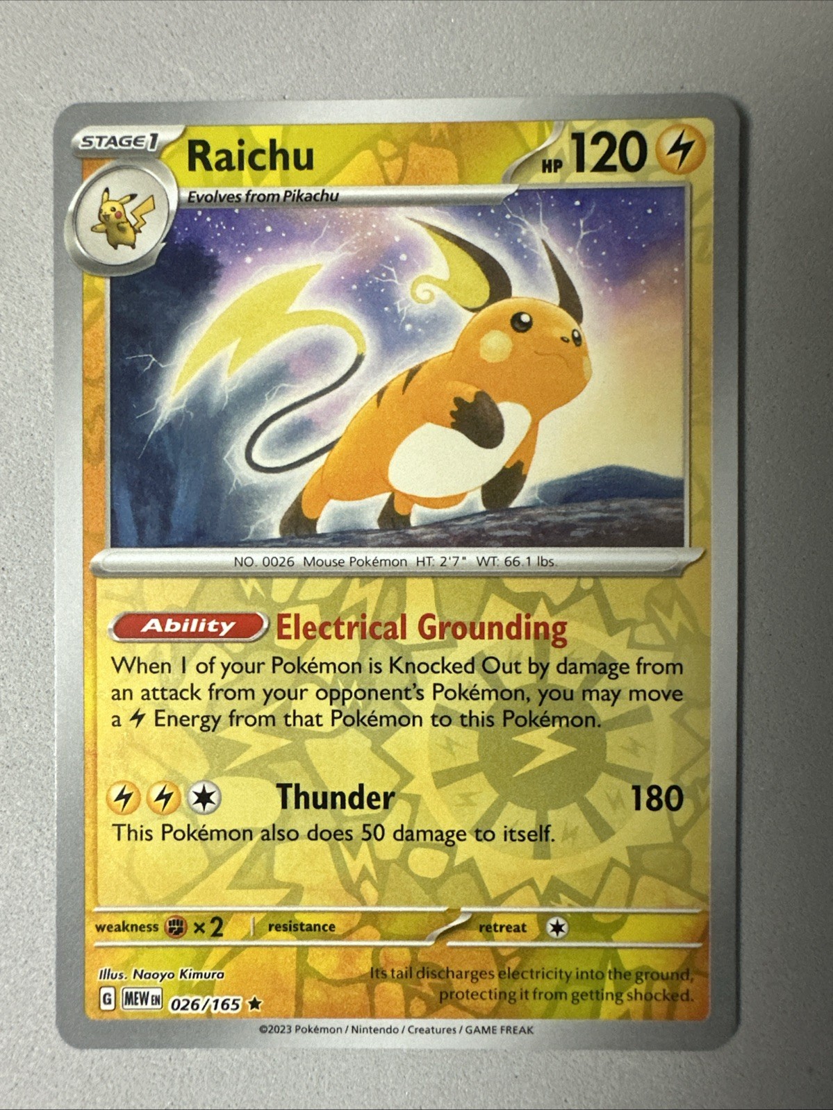 Pokemon TCG * Scarlet & Violet 151 * 026/165 Raichu Rare * REVERSE HOLO * NM