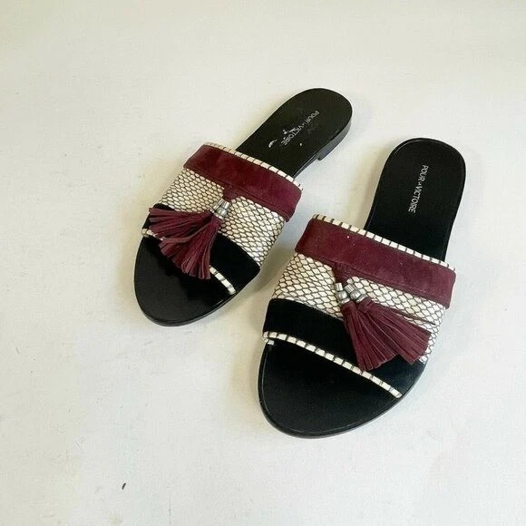 Pour La Victoire Mujer Sin Cordones Serpiente Borlas Tobogán Negro EE. UU. 7 Cuero Plano Foto 2 de 4