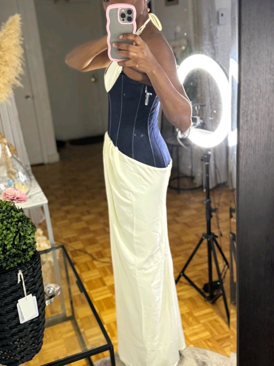 Schiaparelli Inspired Denim Bustier Ivory Dress. Chose M Siz 6 | eBay