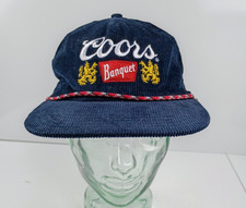 Vintage Coors Banquet Beer Corduroy Snapback Trucker Rope Hat Navy Blue
