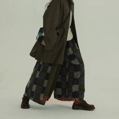 Japanese Women's Retro Harajuku Check Wide-leg Pants Loose Casual Trousers 