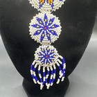 Native American Seed Bead Three Medallion Necklace White Blue Multi — photo 3