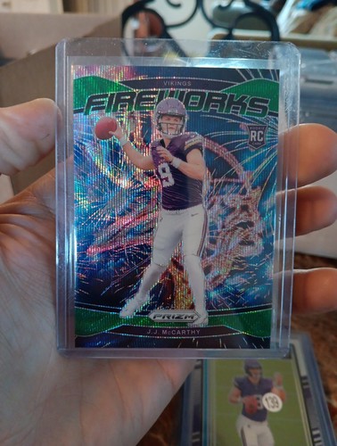 2024 Panini Prizm JJ McCarthy Green Wave Prizm Fireworks Rookie Card #18