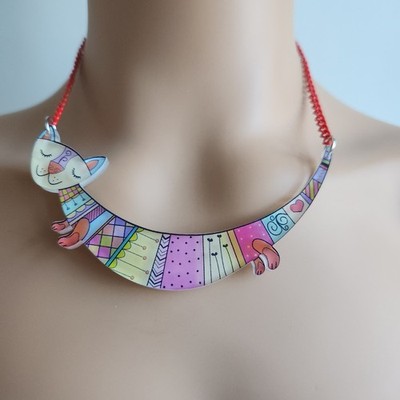 Colorful Cat Statement Necklace Acrylic Kawaii Cute Kitten Choker 16 19 