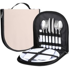 Outdoor Camping Cutlery Set for 2 People Portable Stainless Steel Tableware Set