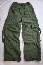 Wild Fable Green Cargo Wide-Leg Pants Cotton Twill D-Ring Pockets Women XXS