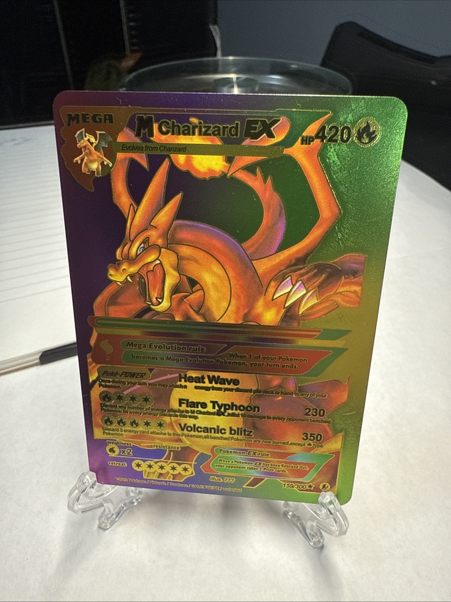 Mega Charizard Ex Rainbow Foil Fan Art Hp420 Card Heat Wave