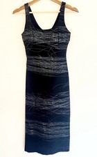 Versus Versace Sculpted Midi Dress Futuristic Black & Silver Y2K Evening Party