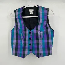 Hobby Horse Womens Silk Plaid Equestrian Show Vest Size M Saddleseat Horse Show