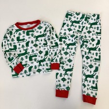 Carters Holiday Snug Fit 2 Piece Pajama Set Green -Red Trim Tree Sleigh Size 5T