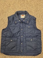 Vintage 70s/80s Dickies Quilted Puffer Vest Snap Button Blue XL