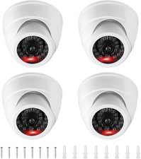 Fake Security Camera, 4Pcs Dummy Dome Cameras with Flashing Red LED Light/Screw/