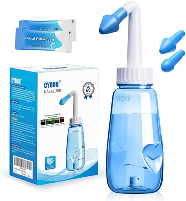 Neti Pot Sinus Rinse Bottle 260 ML with 60 Nasal Wash Salt Packets and Sticker T