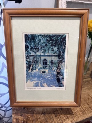 Hemingway House Key West Art Print Framed Tropical Courtyard Signed NE Kennedy