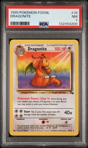 1999 POKEMON FOSSIL #19 DRAGONITE PSA 7