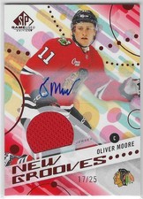 2025-26 SP GAME USED OLIVER MOORE #NG-8 NEW GROOVES RED JERSEY AUTO /25
