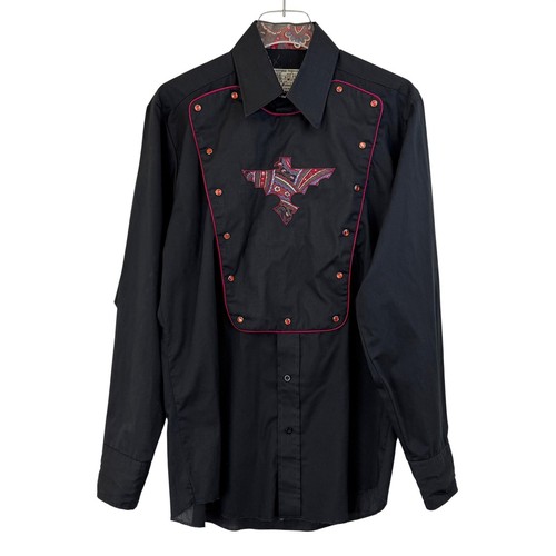 VTG Panhandle Slim Black Men 16 Western PEARL SNAP BIB SHIRT ROCKABILLY 90s USA