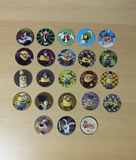 Lot of 23 Tazos Pogs Looney Toons Minions Pets Simpsons Sabritas
