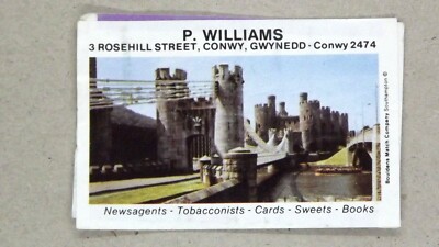 Matchbox Label P Williams Newsagents 3 Rosehill St Conwy Gwynedd MU1121