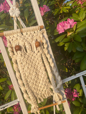 Retro, Boho, Macrame Crafted Hanging Owl with Wooden Eyes, Home Decor
