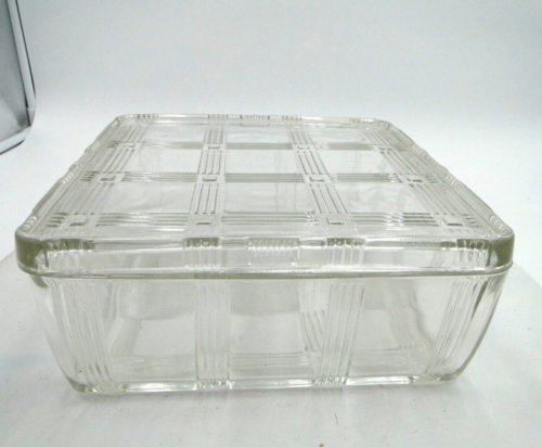 Vintage Hazel Atlas Glass Criss Cross Clear Covered Refrigerator Dish Square - Picture 3 of 8