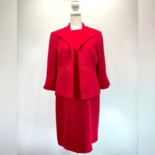 Coldwater Creek NEW Red Embroidered Jacket Sheath Dress 2 Piece Set Size 10P