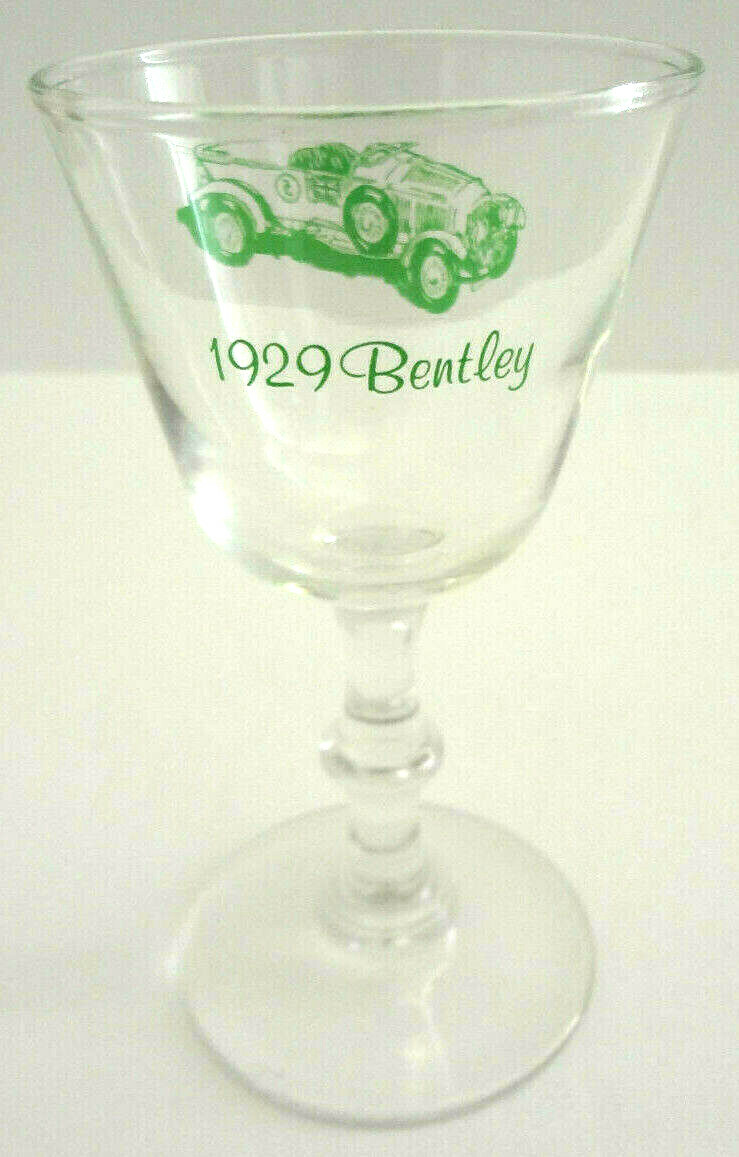 ANTIQUE CAR 1929 BENTLEY DRINK GLASS VINTAGE STEMMED CORDIAL