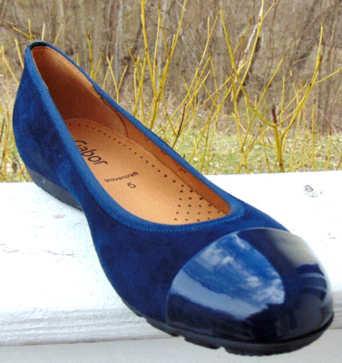 Gabor Hovercraft BLUE Leather Patent Toe Comfort  Ballet Flats Womens Shoes~7.5