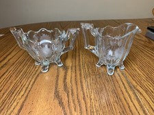 Vintage EAPG Glass 4 Footed Sugar And Creamer Set With Etched-Cut Flowers