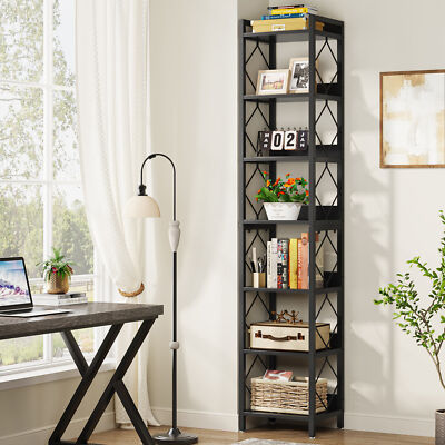 79'' Skinny Bookshelf 7-Tier Tall Narrow Bookcase Corner Shelf Open Display Rack
