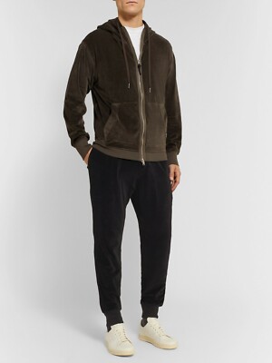 TOM FORD Cotton-Blend Velvet Zip-Up Hoodie Sweat BT249