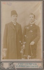 OTTOMAN PERIOD CABIN PHOTOGRAPH - TWO OTTOMAN MEN - GREEK J. CONSTANTINIDIS