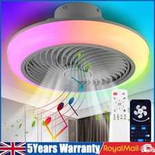 LED RGB Ceiling Fan Light Adjustable Wind Speed Remote Control W/ Music Speaker